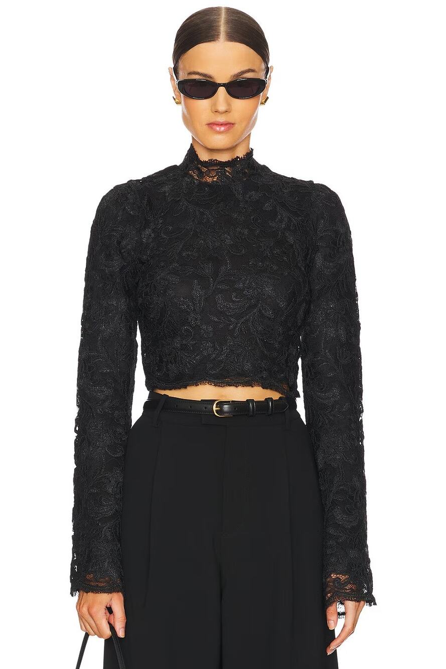 Stone Cold Fox Sophia Lace Cropped Top Long Sleeve Witchy Whimsigoth Party S
